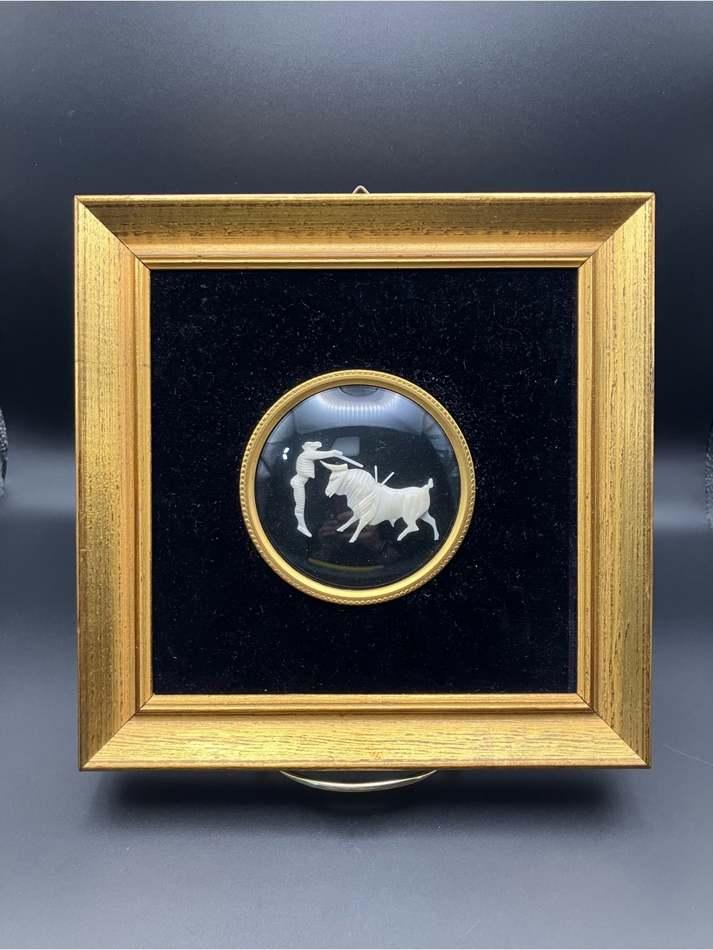 Vintage Ivory Gold Framed Bullfighter Cameo Wall Art Spain- Classic Home Accent